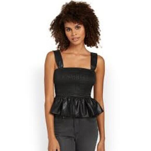 TCEC edgy black vegan leather top size S peplum clubwear bustier y2k shirt - Picture 1 of 4